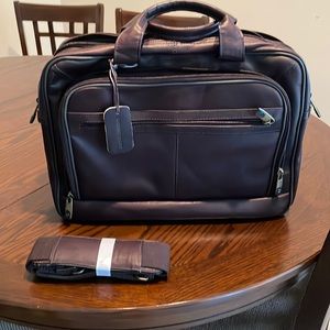 Genuine leather brown laptop briefcase.